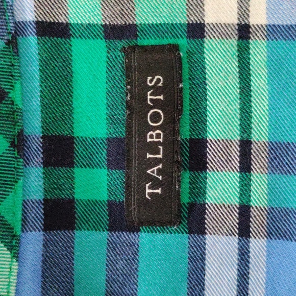 02105 Talbots green & blue plaid brushed cotton button up shirt 1X - Picture 9 of 10